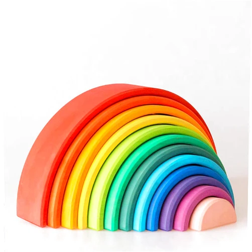 AVDAR 12Pcs Wooden Rainbow Stacker Toy, Extra Large Wooden Rainbow Stacking Toy, Montessori Nesting Puzzle for Kids, Rainbow Blocks
