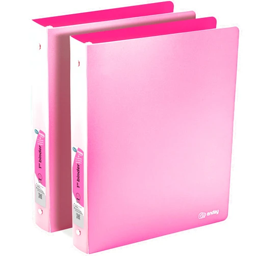 Enday 1 Inch Binders 3 Ring Pink, 1” Soft Plastic Flexible Cover Round Ring with a Pocket Binder, Holds 175 Sheets, School Supplies Also Available in Purple, Red, Green, Blue, Grey, 2 PK – by Enday