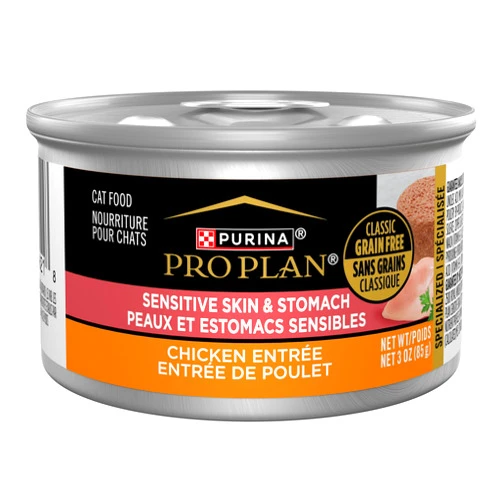 Purina Pro Plan Sensitive Skin and Sensitive Stomach Cat Food Wet Pate, Grain Free Chicken Entree - (Pack of 24) 3 oz. Cans