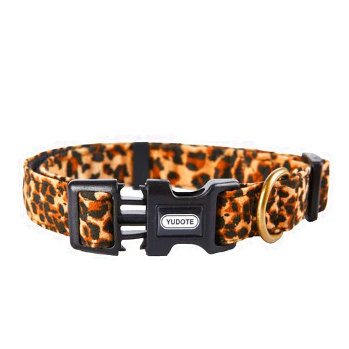 Petiry Flocking Fabric Dog Collar,Animal Print Leopard Pattern Pet Collar for Puppy or Medium Dog/Medium/Leopard