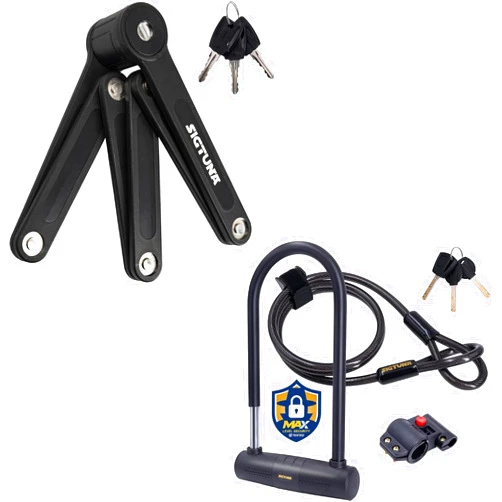Sigtuna Long U Lock 16mm Diameter High-Strength Steel Heavy Duty Anti Theft & Black Folding Lock Space Saving - Set