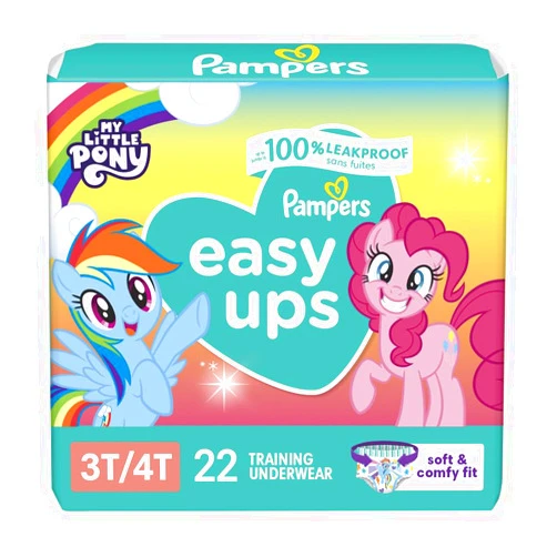 Pampers Easy Ups Girls & Boys Potty Training Pants - Size 3T-4T, 22 Count, My Little Pony Training Underwear (Packaging May Vary)