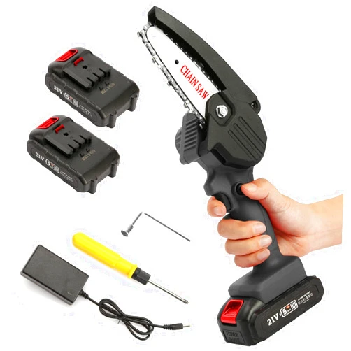 GizmoSynth Mini Chainsaw, 4 Inch Portable Electric Cordless Chainsaw Battery Powered, Small Power Handheld Chain Saws Pruning Shears for Tree Branches,Courtyard and Garden, With 2 1.5Ah Batteries