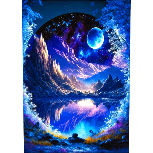 KINPLUB 5D Diamond Painting Kits for Adults, Blue Moon Landscape Diamond Art Kits for Beginners, DIY Full Round Drill Dream Night Paint with Diamond Pictures Gem Art, Home Wall Decor 12 x 16 Inch