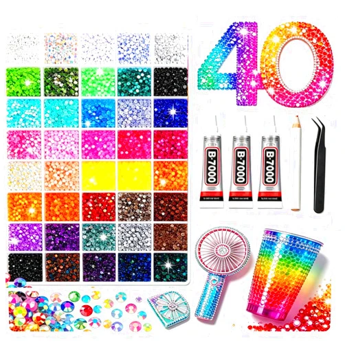 YLPARTCHER 40000Pcs 40 Colors Resin Jelly Rhinestones for Bedazzling,3mm Multicolor Resin Flatback Gems for Diamond Art，Bedazzler Kit with 3Pcs 10ml B7000 Glue for DIY Crafting Clothing, Tumblers, Shoes