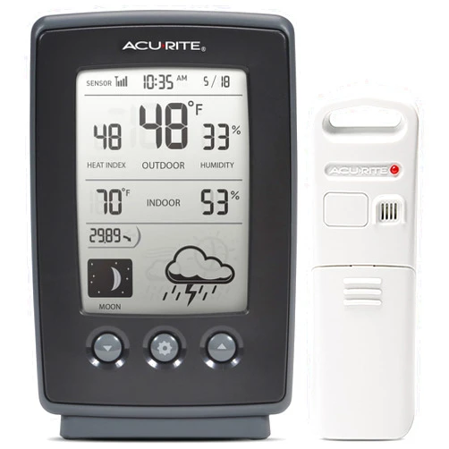AcuRite Digital Weather Forecaster with Indoor/Outdoor Temperature, Humidity, and Moon Phase (00829), Black