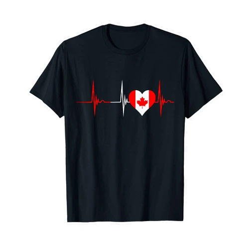 Coole Kanada Kanadischer Stolz Kanadier Geschenke Canada Heart Canadian Heartbeat ECG Pulse Canadian Pride T-Shirt