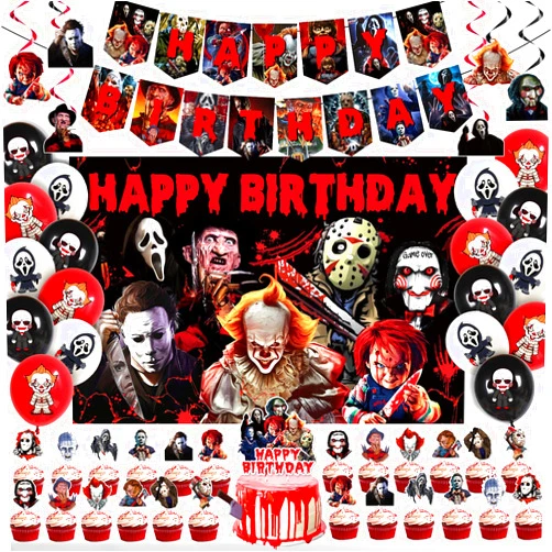Brupthay Horror Birthday Decorations, 51 Pcs Halloween Birthday Party Decorations , Horror Movie Halloween Decorations, Halloween Birthday Decorations, Horror Movie Halloween Decorations