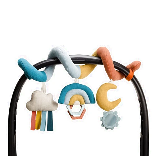 Itzy Ritzy Spiral Car Seat & Stroller Activity Toy; Includes Clinking Rings, Mirror and Textured Ribbons; Rainbow