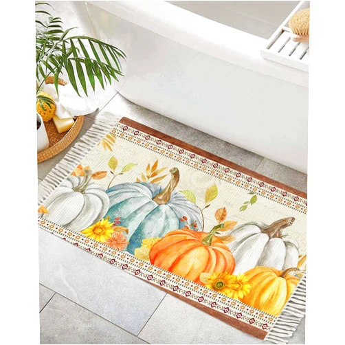 Lsrtoss Thanksgiving Fall Bathroom Rugs 2'x3', Farmhouse Kitchen Runner Rugs with Tassels, Western Southwest Pumpkin Maple Leaf Washable Front Door Mat, Small Throw Rugs for Entryway/Bedroom/Sink
