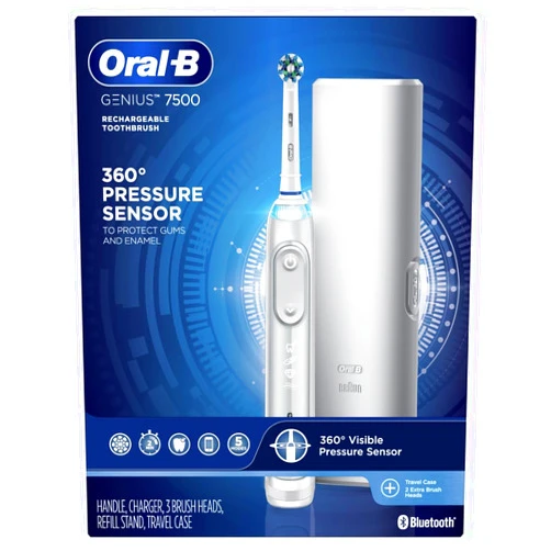 Oral-B 7500 Electric Toothbrush with Replacement Brush Heads and Travel Case, White