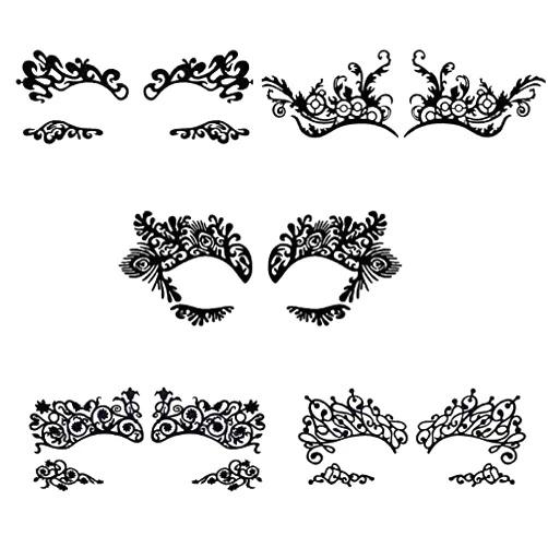 BILBAL 5 Pairs Temporary Eye Tattoo Stickers, Drama Fabric Black Lace Makeup Eye Liner Stickers for Photo Studio Masquerade Carnival Party Ball Halloween, Reusable Eye Shadow Stickers