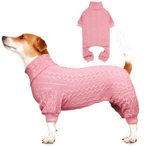 Jamktepat Dog Sweater Turtleneck Knitted Dog Clothes Solid Color Puppy Sweater Warm Cat Sweater Dog Sweaters for Medium Dogs (Pink & M)