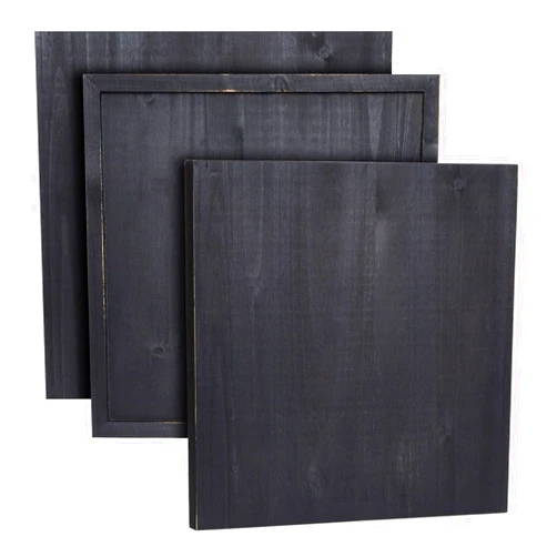 Bright Creations 3-Pack Unfinished Wooden Panel Boards, 12x12-Inch Wood Plaque with Brass Sawtooth Picture Wall Hangers and Screws for Paintings, Custom Signs, Menu Boards (Black)