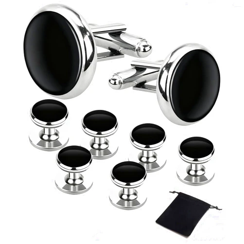 Oiomniv Men's Cufflinks & Tuxedo Studs Set - Business Wedding Formal Accessories for French Suits Shirts Vests (Ideal for Anniversary Birthday Gifts)