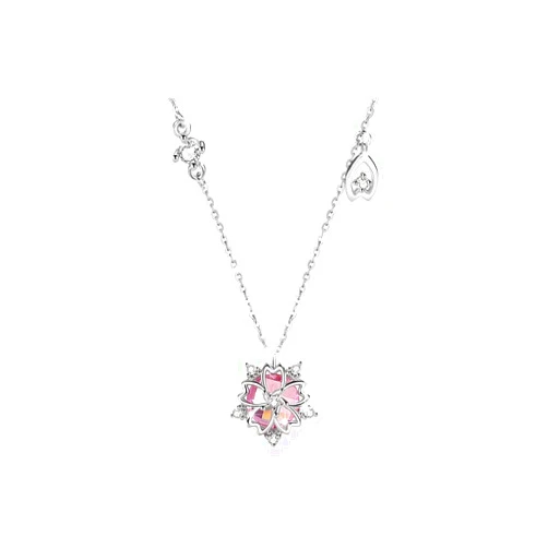 Lam Sence Sterling Silver Cherry Blossoms Sparkling Shiny Necklace Sweet Pink Beautiful Crystal Sakura Jewelry