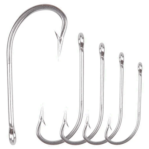 JSHANMEI Saltwater Fishing J Hooks O'Shaughnessy Forged Extra Strong Stainless Steel Trolling Sea Bass Striper Snapper Fishing Hooks, Size 1/0-10/0