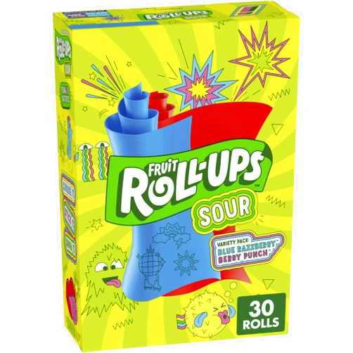 Betty Crocker Fruit Roll-Ups Sour Fruit Flavored Snacks, Blue Razzberry & Berry Punch Flavors, Variety Pack, 15 oz (30 Count)