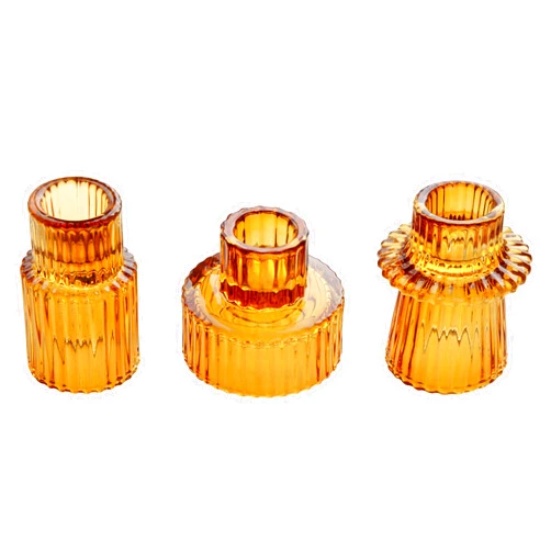 Vixdonos Taper Glass Candlestick Holders Tealight Candle Holders for Table Centerpieces, Wedding Decor and Dinner Party (3 Pcs, Amber)