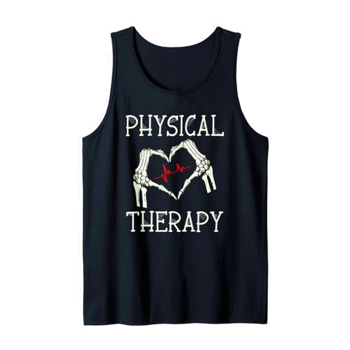 Funny Halloween Physical Therapy - DressedForDuty Physical Therapy Skeleton Hand Heartbeat Halloween PT Tank Top