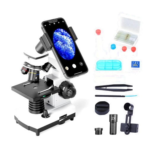 MAXLAPTER Microscope for Adults Kids Students 100-2000x Magnification Powerful Biological Educational Microscopes with Operation Accessories (10p), Slides Set (15p), Phone Adapter, Wire Shutter & Backpack