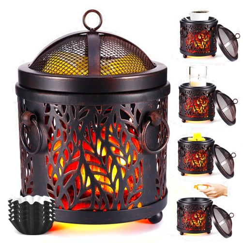 SPGHOME Wax Melt Warmer, 4-in-1 Fireplace Wax Warmer, Full Metal Electric Wax Melter for Scented Wax Melts, Christmas Candle Wax Burner Oil Burner, Aromatherapy Essential for Home Gifts & Office (Leaf)