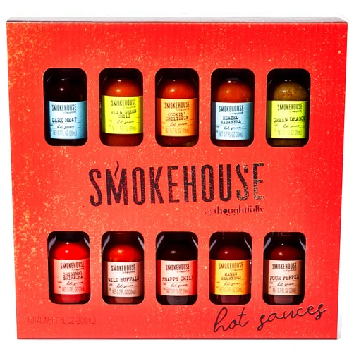 Thoughtfully Smokehouse by Thoughtfully, Gourmet Hot Sauce Gift Set, Flavors Include Mango Habanero, Green Dragon, Wild Buffalo, Red & Green Chili and More, Variety Pack, Set of 10