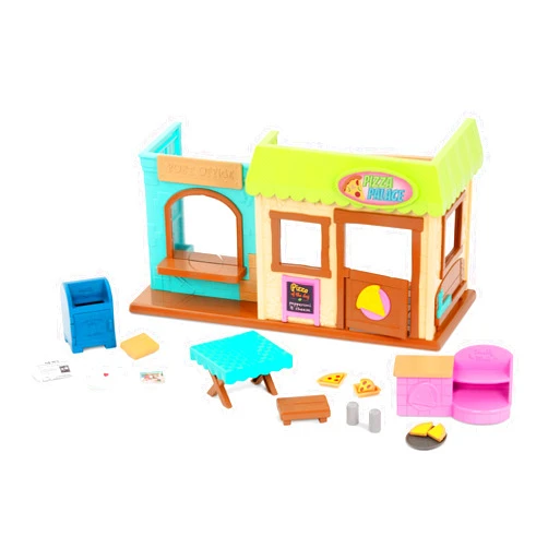 Li'l Woodzeez Li’l Woodzeez – Post' n Pizza Shop - 18 Pcs Dollhouse Playset Including Restaurant Furnitures, Post Office Accessories & Pretend Play Food - Gift Toy for Kids Age 3+