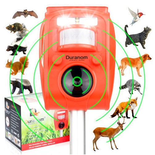 D DURANOM DURABLE VENOM 2024 New DURANOM Solar animal Repeller - Ultrasonic Outdoor Whith Motion Sensor Activated Strobe Flashing Ligh - Deer, Cat Skunk Repellent Ultrasonic Animal Deterrent System Blasts Animals Away Chaser