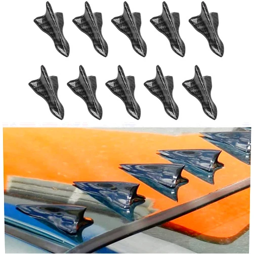 RULLINE Air Vortex Generator Diffuser Shark Fin 10pcs Set Kit Compatible with Spoiler Roof Wing Pointed End Style Carbon Fiber Pattern