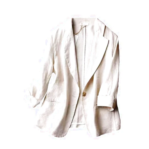 Kinghua Women's Casual One Button Linen Blazer Jackets Lapel 3/4 Sleeve Suit Blazer