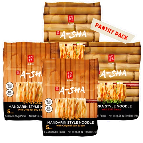 A-Sha Healthy Asian Instant Noodles with Sauce Pack | Pantry Variety Bundle | Vegan, Air Dried, High Protein | Great For Ramen, Stir Fry, Wok | 2 Flavors, 20 Packs
