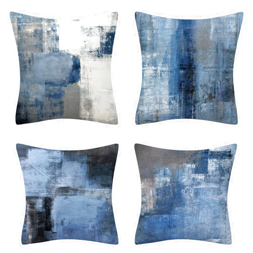 AHAHM Blue and Grey Throw Pillow Cover Farmhouse Decorative Throw Pillow Case Indoor Outdoor Cushion Cover Abstract Art Painting Modern Pillowcase for Couch Living Room Bedroom 18 x 18 Inch Set of 4