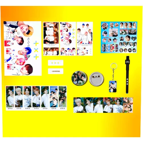 YiYiXiXi Kpop TXT Gifts Set,TXT Photocards,Poster,Pen,Stickers,Book Marks,Badge,Button Pin,Keychain for Collection