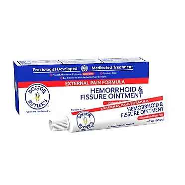 Doctor Butler's External Hemorrhoid & Fissure Ointment - Instant Pain Relief Hemorrhoid Treatment with Lidocaine, Fast Acting Relief from External Itching and Burning
