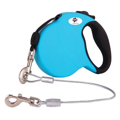 CROWN PAWS 16ft Retractable Dog Leash for Large Breed Dogs up to 110 lbs with a Detachable Chew Proof Extender Wire Ropes (Blue L)