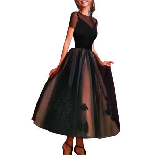JIANRUIY Elegant A-Line Evening Gown Dress Illusion Neck Short Sleeves Vintage Wedding Party Gowns with Pleats 2024