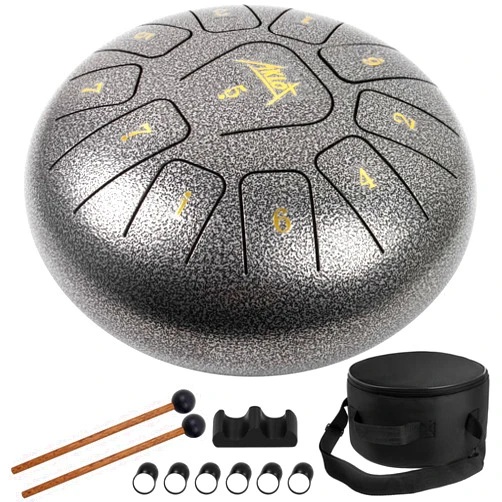 AKLOT Steel Tongue Drum 10 Inches 11 Notes - Percussion Instruments - HandPan Tank Drum C Key with Drum Mallets Stickers Finger Picks and Gig Bag