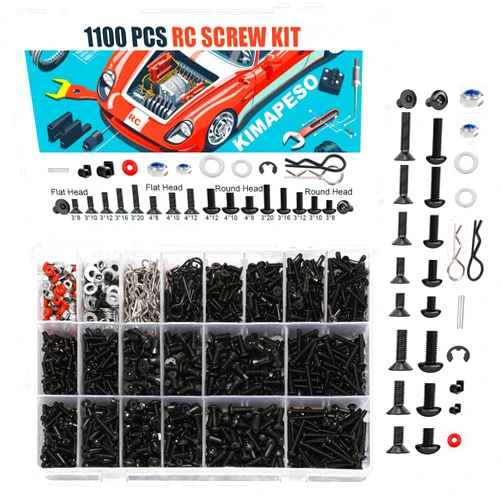Kimapeso 1100 PCS RC Screw Kit RC Car Repair Tool Kit Universal Screws Assortment Set for Traxxas HPI HSP Axial Redcat Arrma Losi 1/8 1/10 1/12 1/16 Scale RC Cars Trucks Crawler