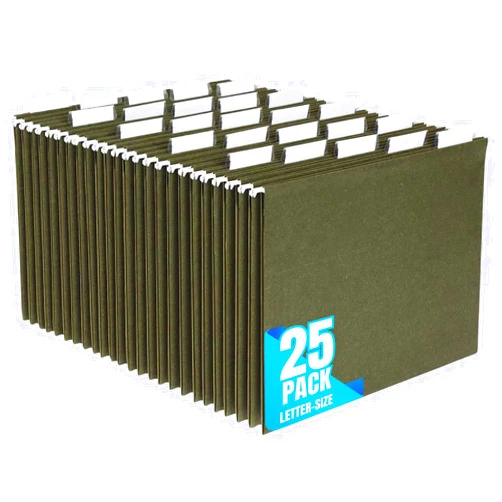 1InTheOffice Hanging File Folders Letter Size, File Cabinet Folders, Reinforced, 1/5 Tabs, 11 pt., Green, 25 Pack