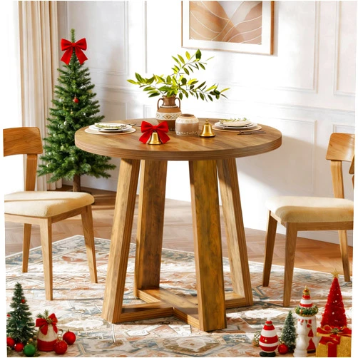 Tribesigns Small Round Dining Table for 2-4 People, 31.5 Inches Farmhouse Kitchen Table for Small Space, Dining Room, Kitchen, Apartment, Rustic Brown