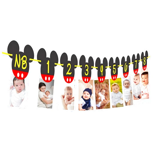 Orangedolly Mickey Mouse Birthday Banner I NB to 12 Month Photo Banner First Birthday Decorations I Mickey Mouse Party Supplies I Picture Frame Banners I Clubhouse Decoration for 1st or 12th Birthday