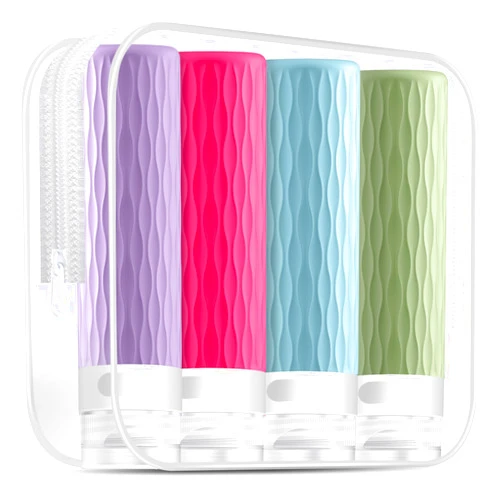 YEALIFE Travel Bottles for Toiletries, TSA Approved 3.4oz Travel Size Containers, BPA Free Leak Proof Silicone Traveling Bottles, Refillable Travel Essentials Kits for Shampoo Conditioner(4 Pack)-C