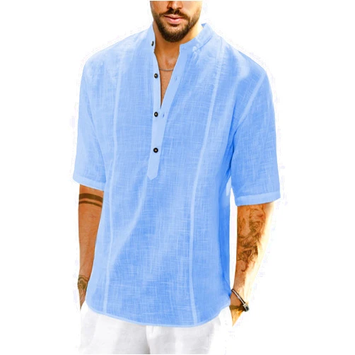 JMIERR Mens Cotton Linen Henley Shirt Casual Button Down Short Sleeve Tropical Shirts Summer Beach T Shirts