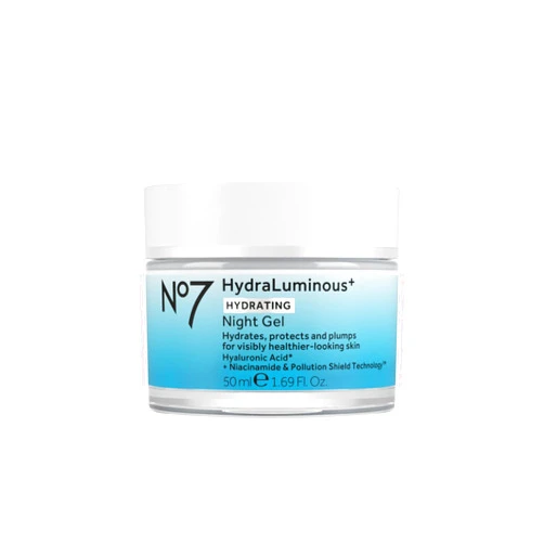 No7 HydraLuminous+ Hydrating Night Gel Moisturizer - Hyaluronic Acid and Vitamin B3 Niacinamide Face Moisturizer to Hydrate, Protect & Refresh Skin - Supports Skin Barrier Repair (1.69 Fl Oz)