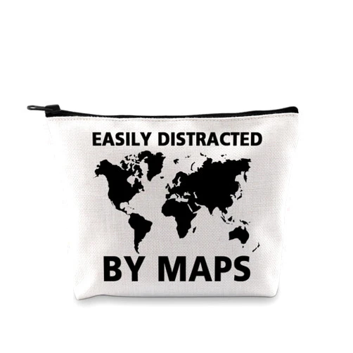 XYANFA World Travel Map Cosmetic Makeup Bag Adventure Lover Gifts World Travel Gifts For Women World Map Zipper Pouch (DISTRACTED BY MAP)