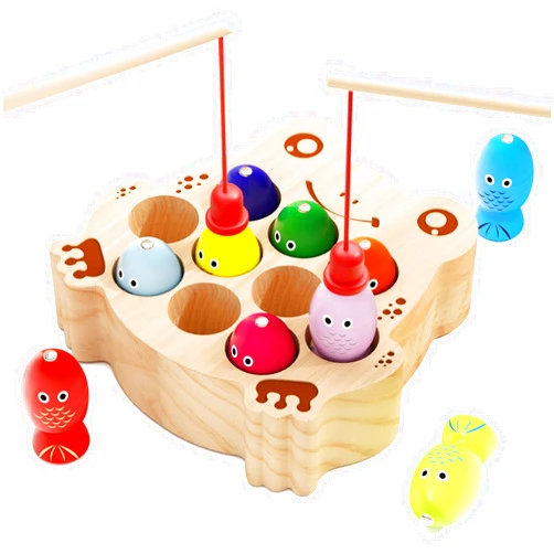 Edutree Wooden Magnetic Fishing Game for Toddlers 1-3, Frog Fishing Color Sorting Montessori Sensory Preschool Educational Learning Fine Motor Skills Toys for 3 4 5 Years Old Boys Girls