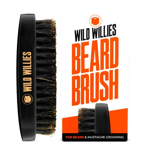 Wild Willies Natural Boar Bristle Beard Brush for Men - Professional Beard and Mustache Grooming Brush with Ergonomic Wooden Handle - Small Travel Pocket Size Beard Detangler, Smoothens, Softens