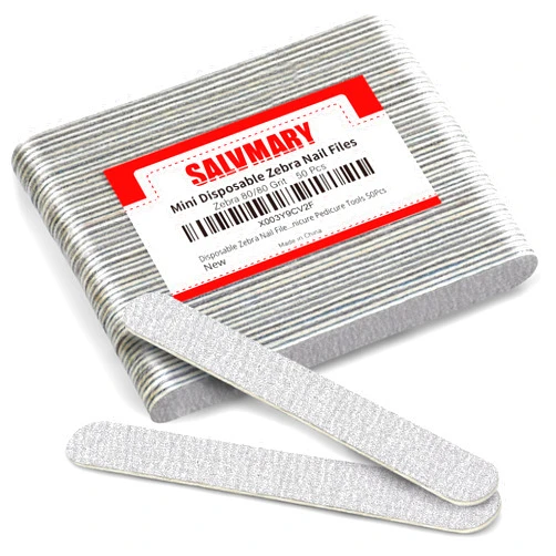 SALVMARY Disposable Zebra Nail Files 80/80 Grit 5 Inch Double Sided Emery Boards for Acrylic Nails Toenails Professional Manicure Pedicure Tools 50Pcs
