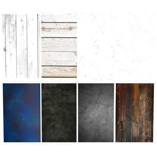 FIEWSZIHU Food Photography Backdrops Paper 4 Pack Kit 22x34Inch/ 56x86cm Double Sided Photo Background Rolls Marble Wood Flat Lay for Product Jewelry Tabletop Prop Pictures, 8 Patterns